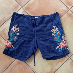 Johnny Was Blue Embroidered Women Shorts